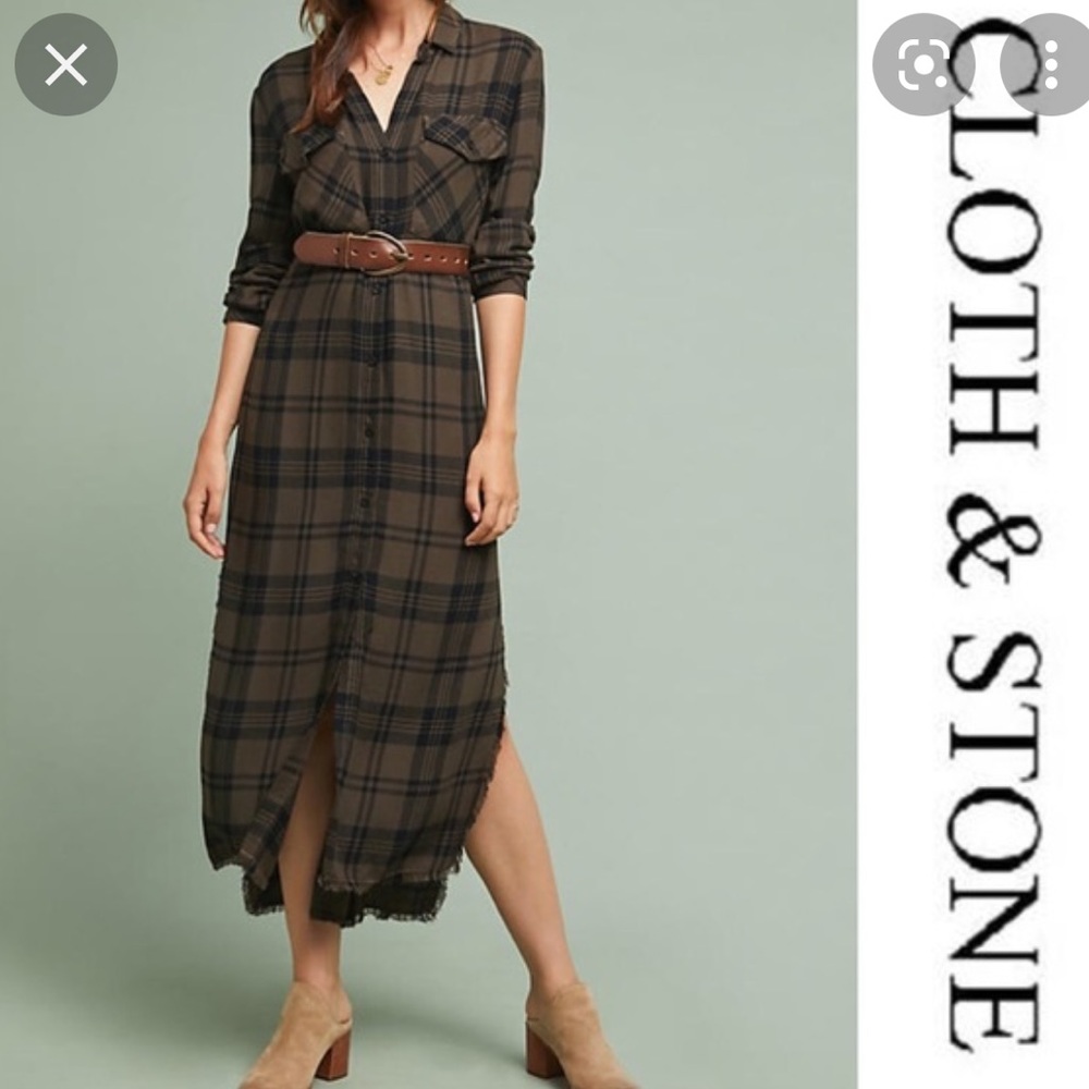 Cloth and Stone Green Plaid Shirt dress.